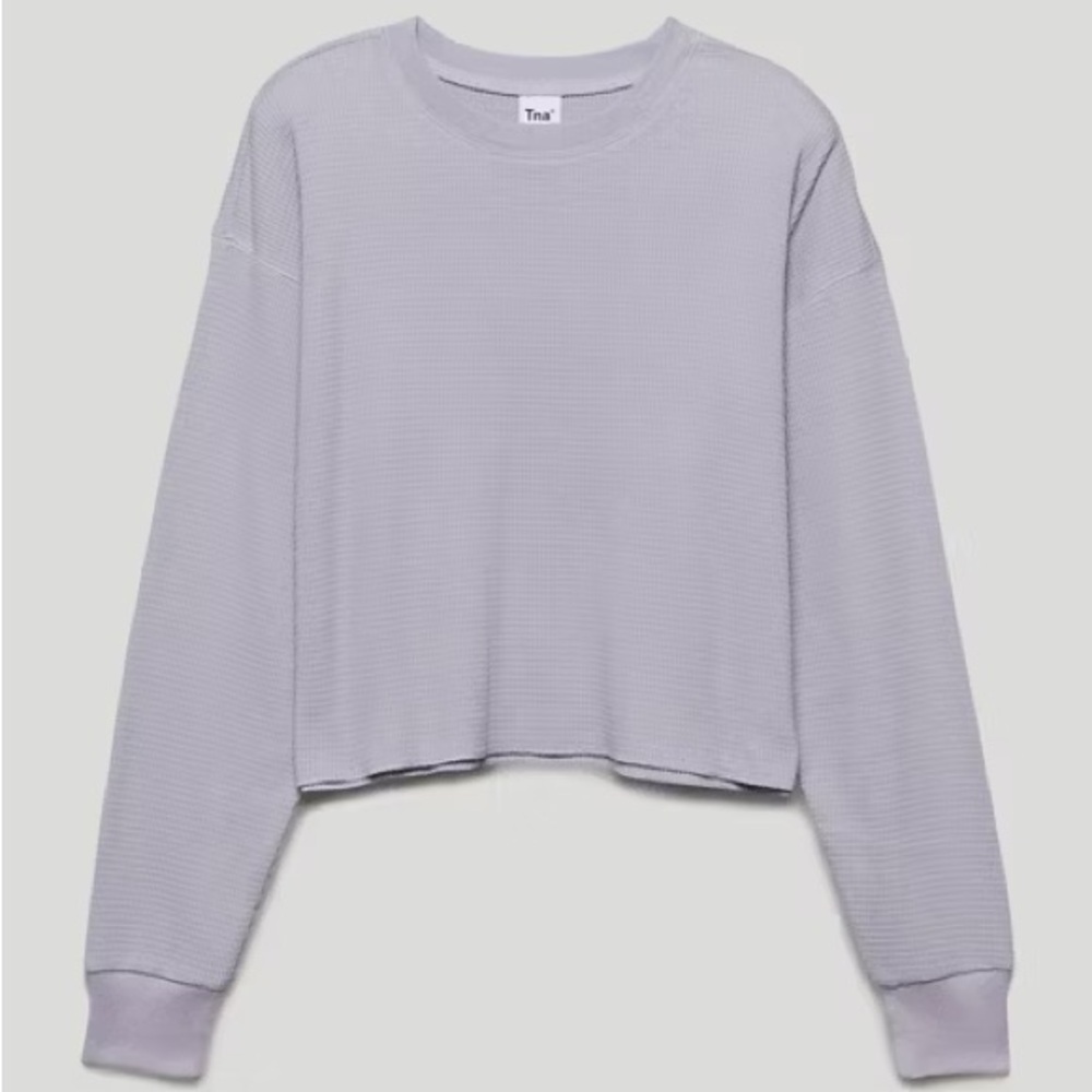 TNA Lavender Waffle Crew Boxy Knit Top